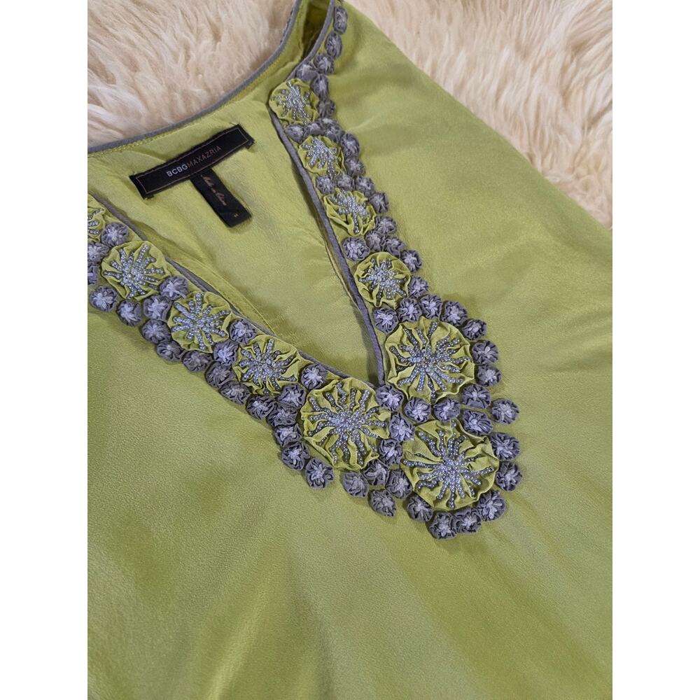 BCBGMAXAZRIA Green 100% Silk Sleeveless Tank Dress Mini Racerback M - Picture 6 of 15